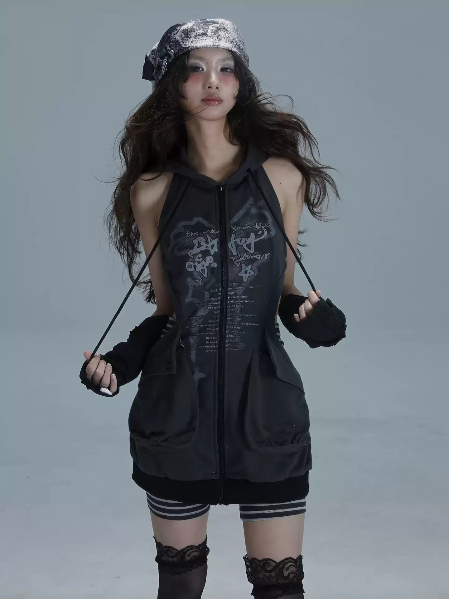 street hollow long hoodie dress