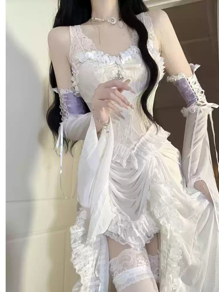 Angelic Lace Splicing Irregular Dress