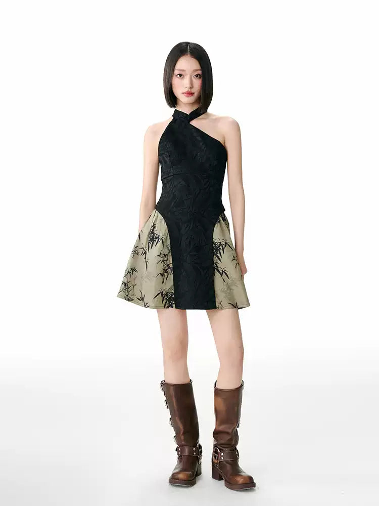 New Chinese Style Bamboo Leaf Cheongsam Dress