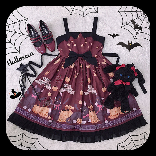Vampire Cat Normal Waist Lolita Halloween JSK L wine red JSK(pre-sale)