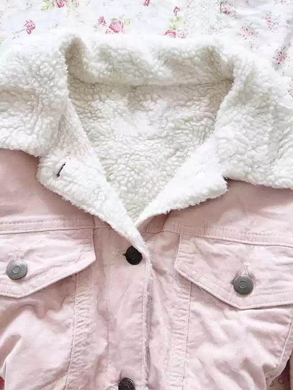 pink lamb wool work jacket