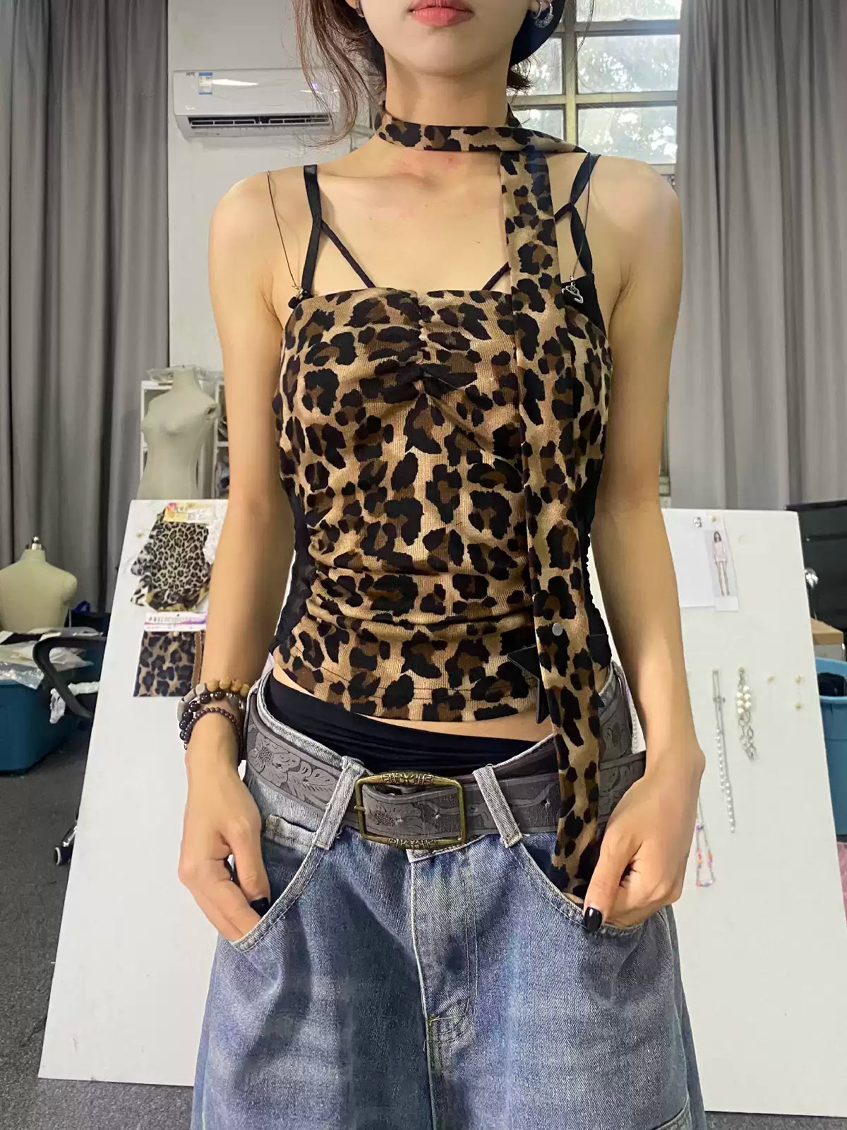 leopard print lace scarf tube top