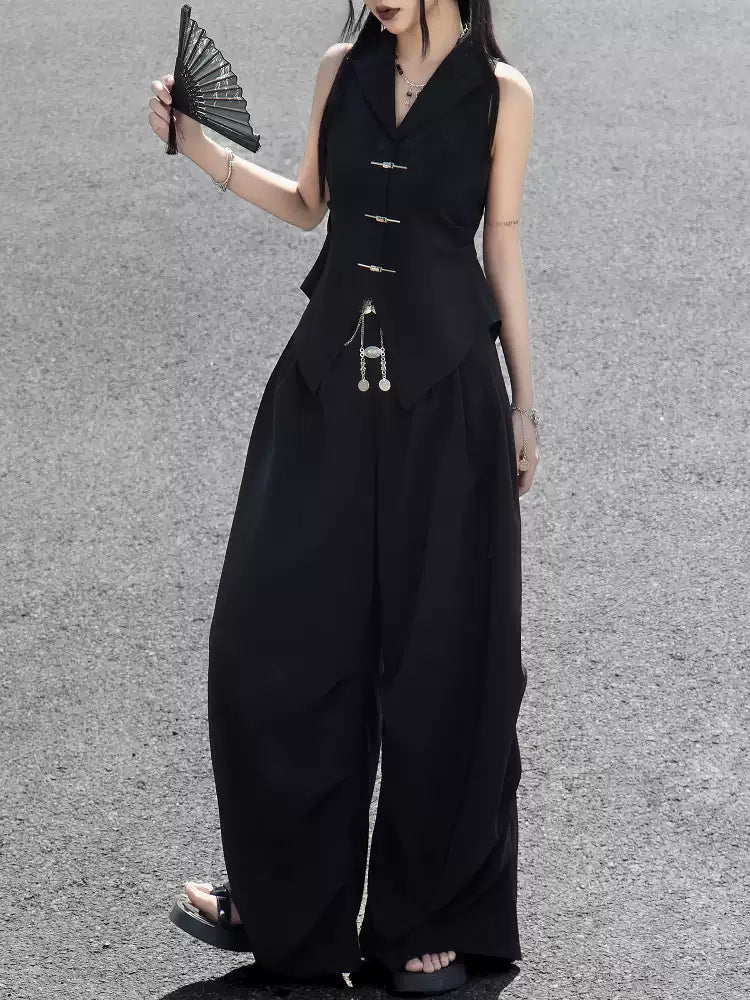 Black Jacquard Lapel Top