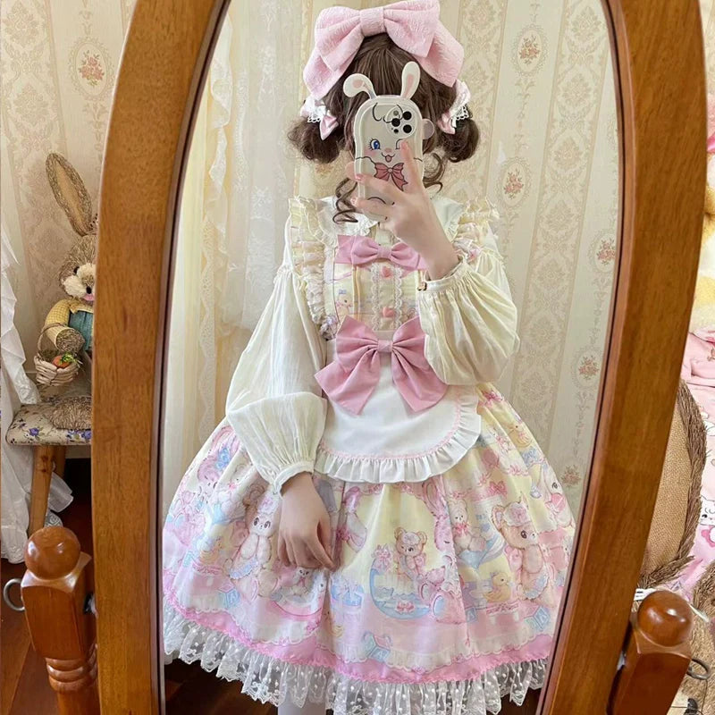 Sweet Lolita Jumper Dress Cute JSK L Yellow JSK + apron