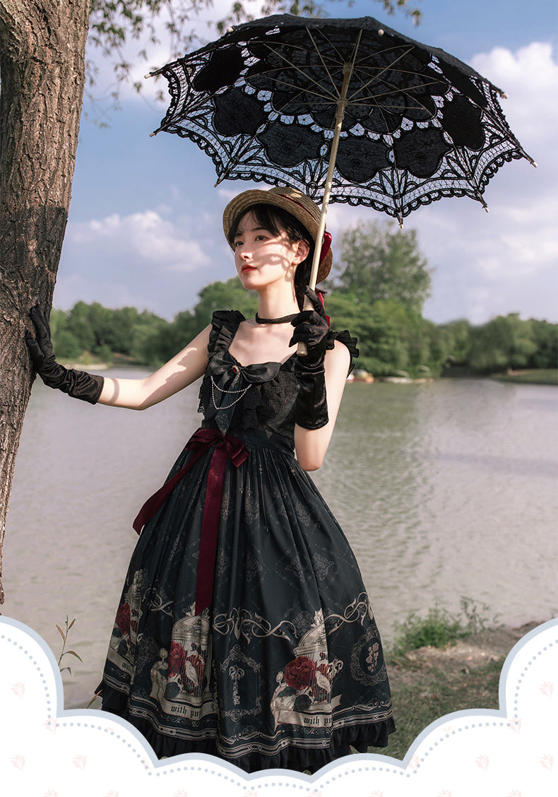 Gothic Black and Red Dress JSK
