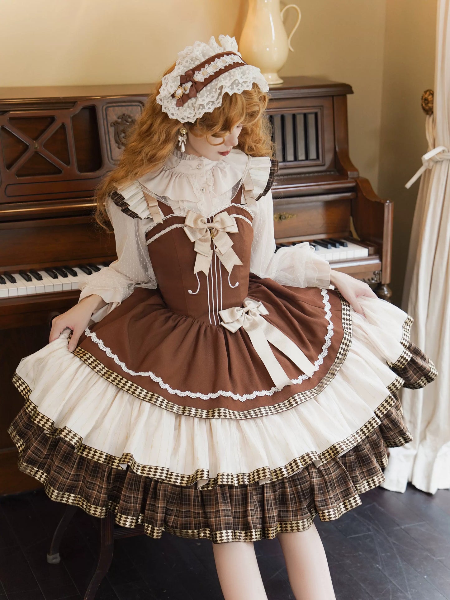 Cello Vintage Elegant 3 Tiered Lolita Jumper Dress chocolate JSK