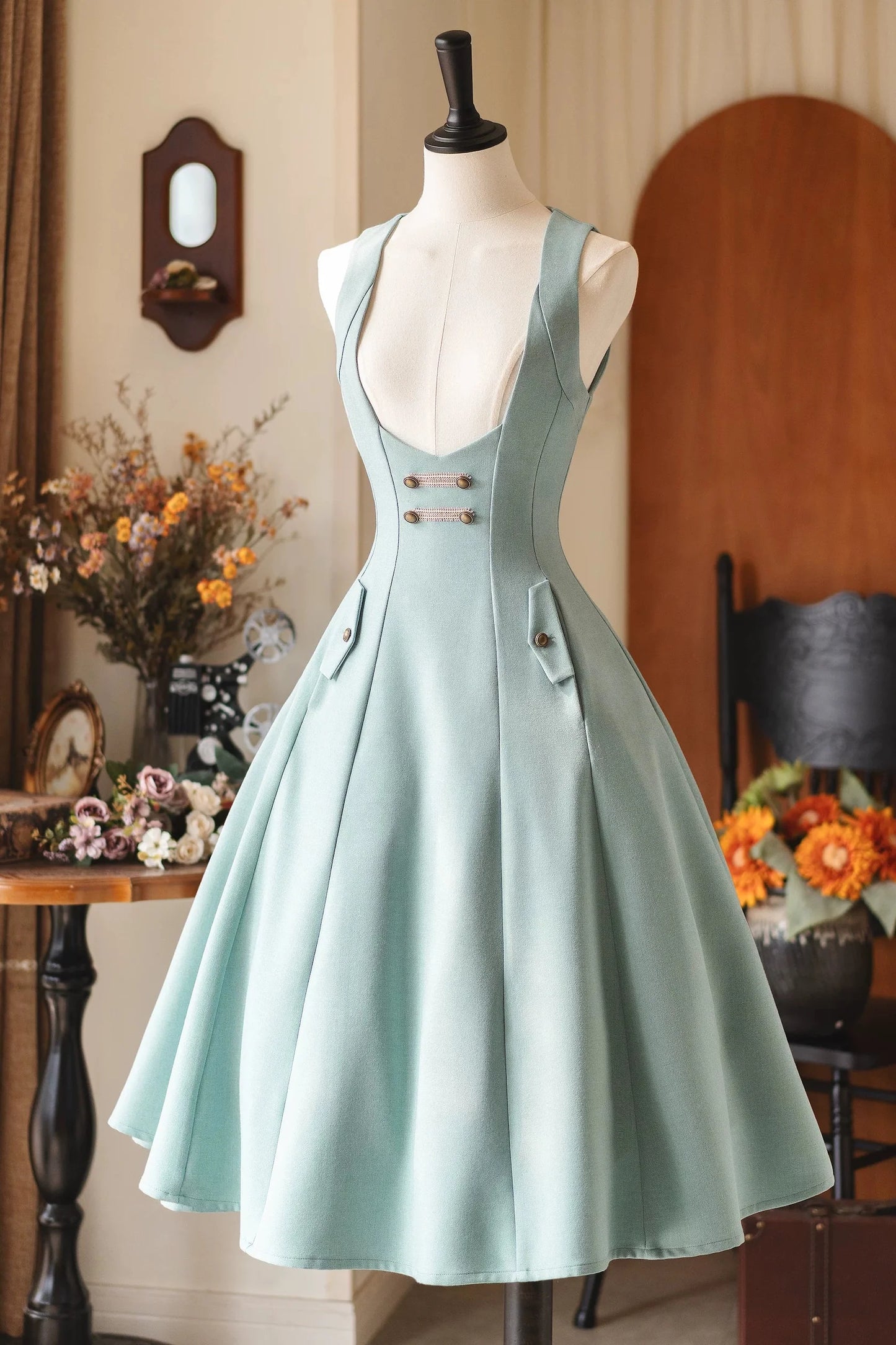 Retro Waist Cinching Suspender Skirt