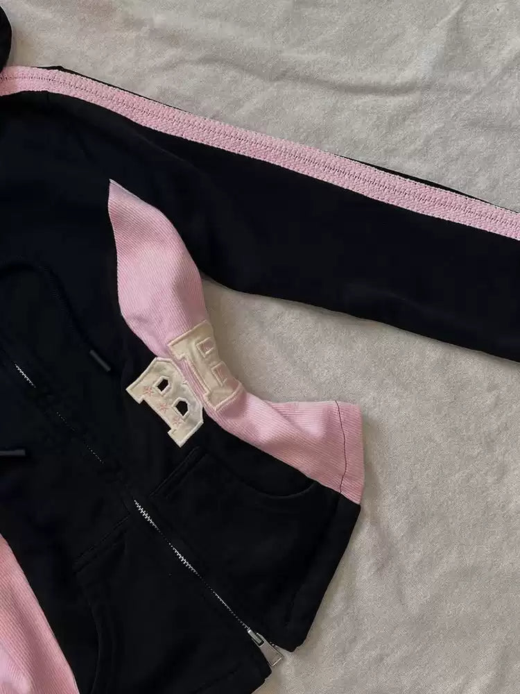 Retro matching casual all-match zipper hooded jacket