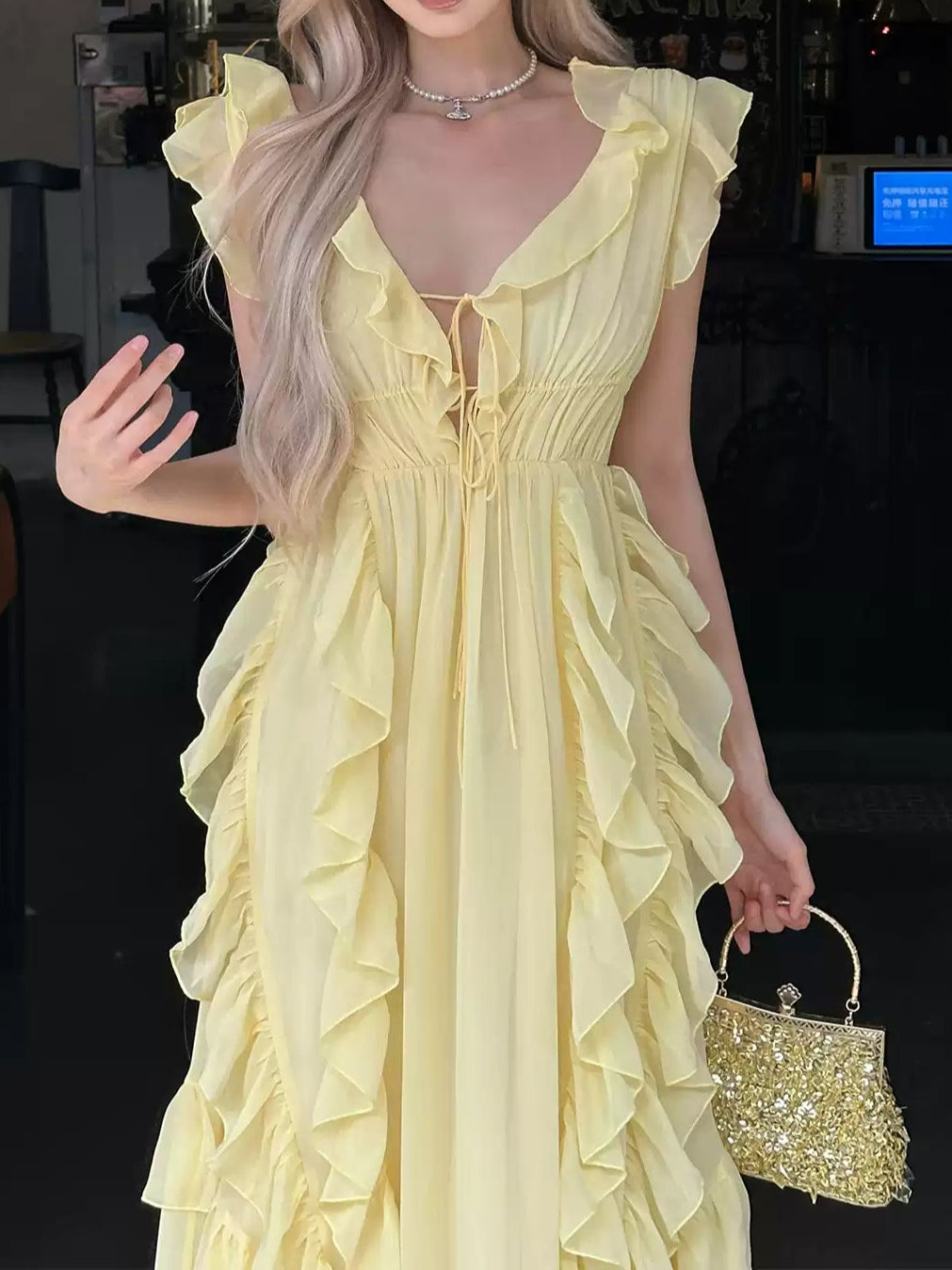 Yellow Irregular Ruffled Fairy Dress