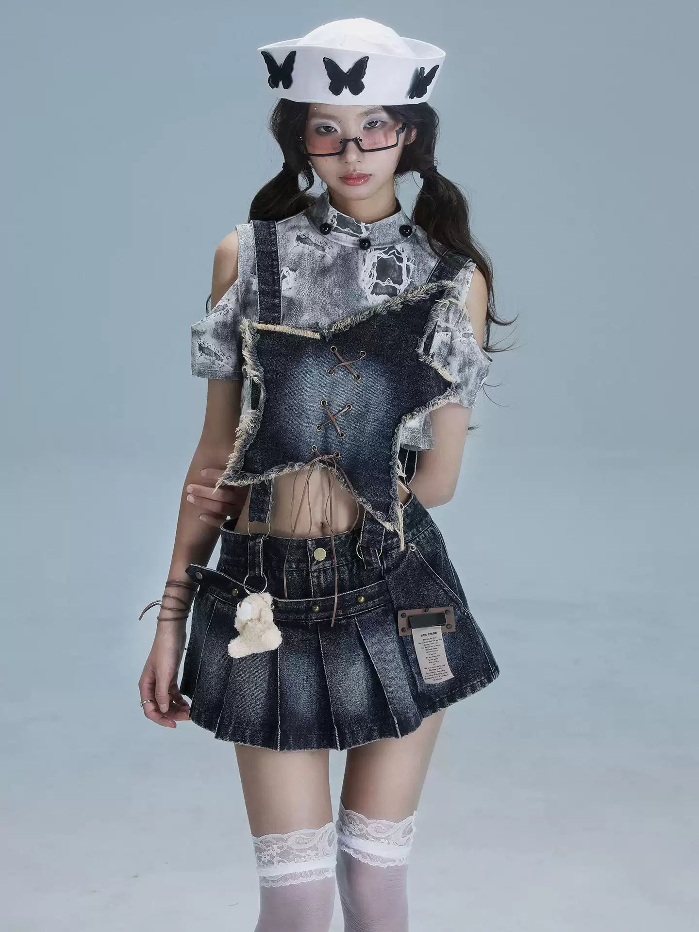 Removable Washed Denim Overalls