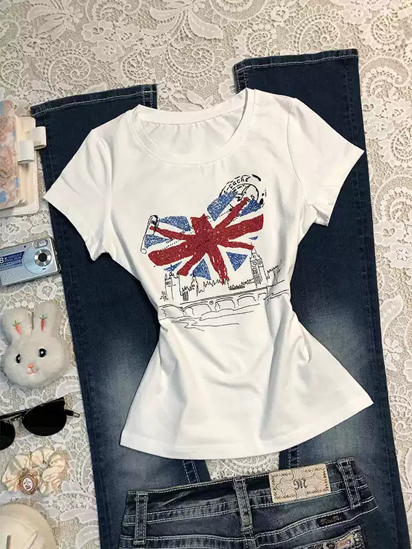White round neck printed T-shirt
