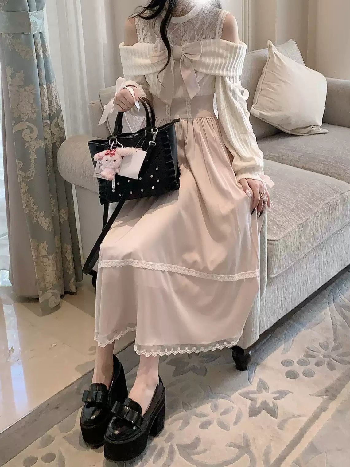 Gentle Light Pink Off-the-Shoulder Dress