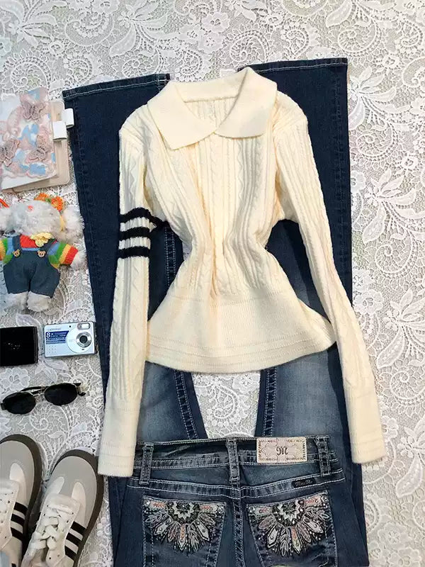 Apricot lapel twist sweater