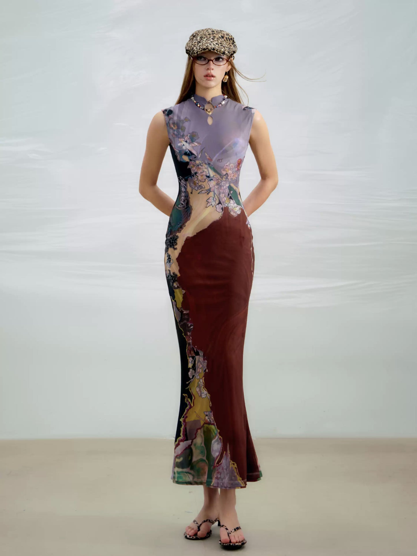 Chinese Print Cheongsam Dress