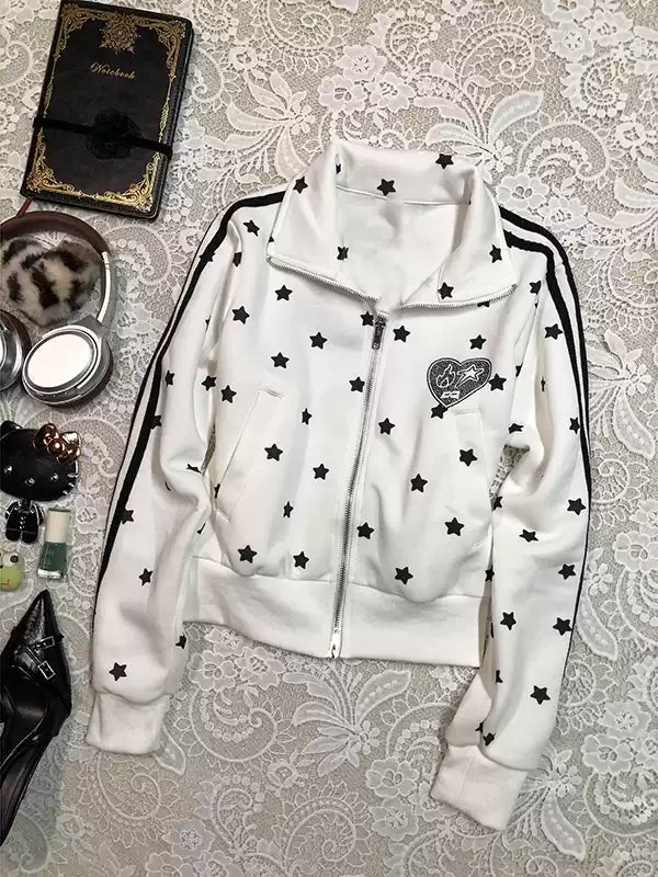 Retro White Stars Printed Jacket