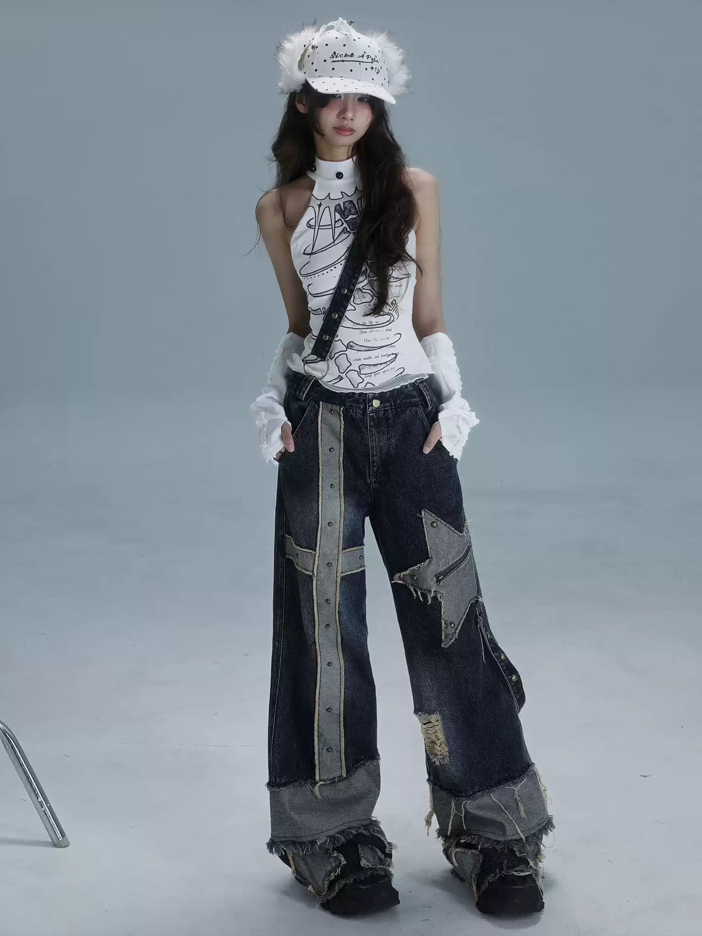 stars denim wide-leg trousers