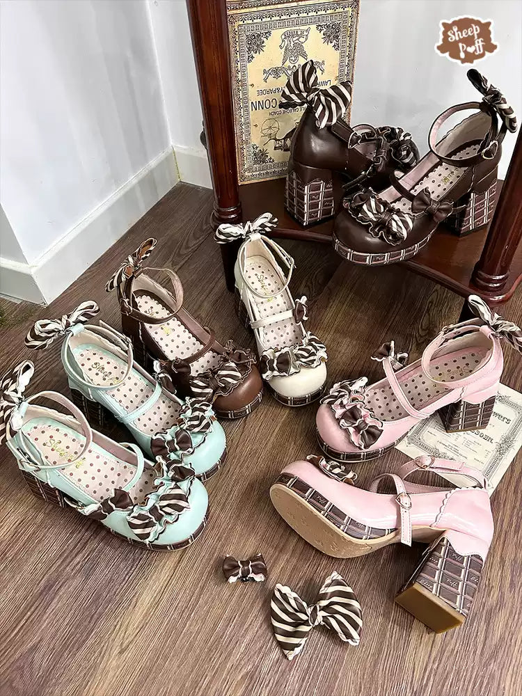 Lolita Chocolate Sweet Bow High Heels