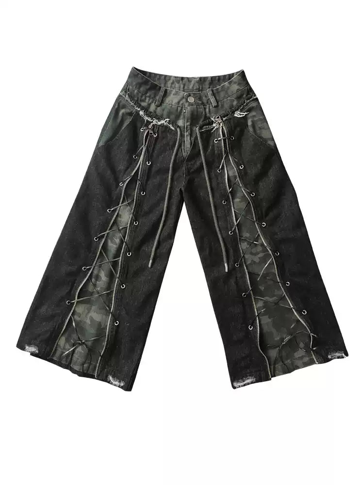Grunge camouflage distressed jeans