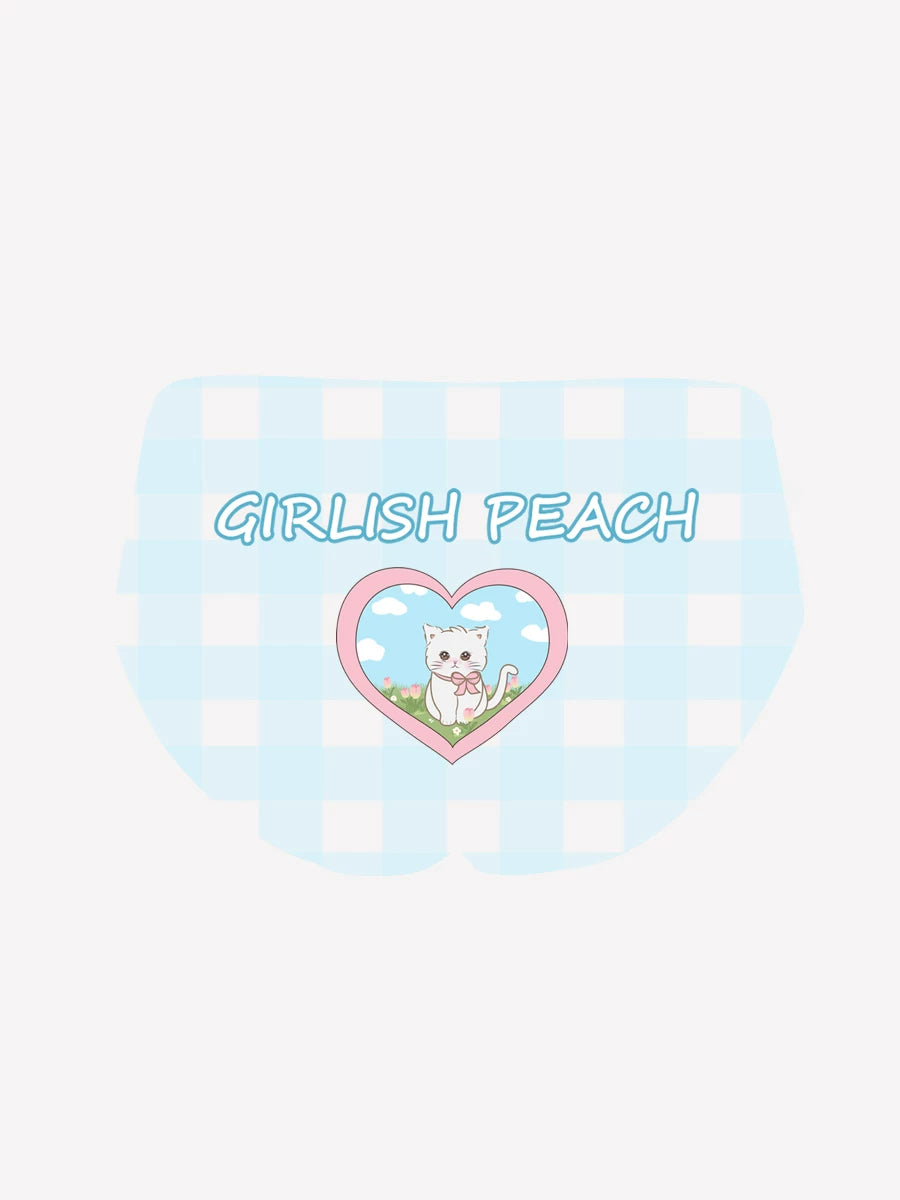 Original Pure-Yet-Sweet Icy-Silk & Cotton Inset Gingham Cat Seamless Boyshorts for Girls — Full-Cover, No-Show, Cute Japanese-Inspired Sexy