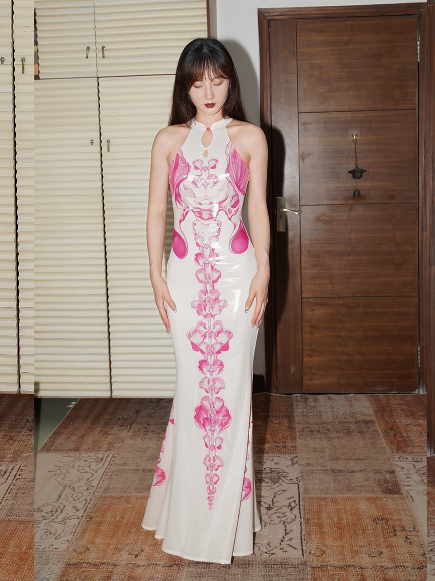 Cheongsam White Printed Dress