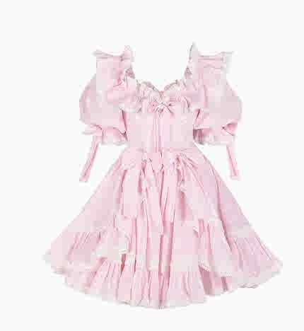 Princess Puff-sleeved Ruffled Dress