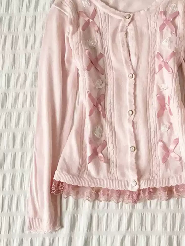 Pink Bow Knitted Cardigan