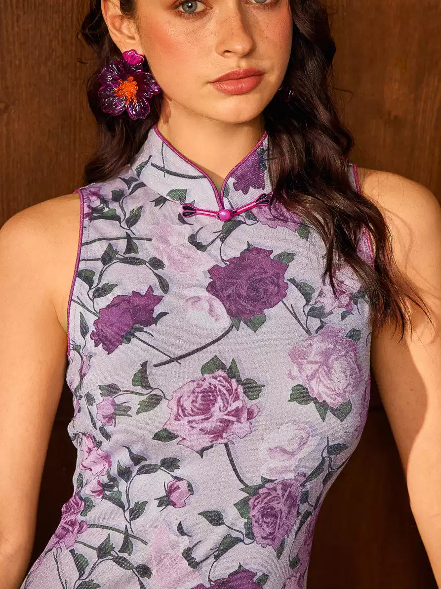 Purple Rose Cheongsam Dress