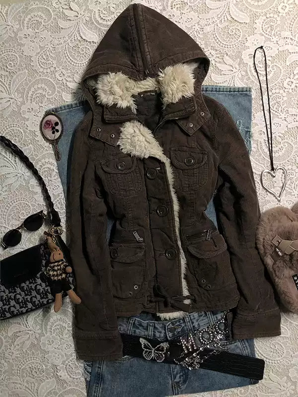 Brown velvet short jacket