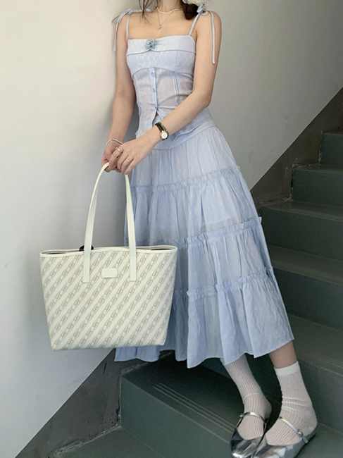 Gentle Blue Flower Suspender Top + Skirt