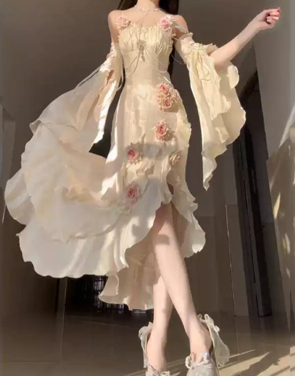 Satin Rose Dress Suspender Dress