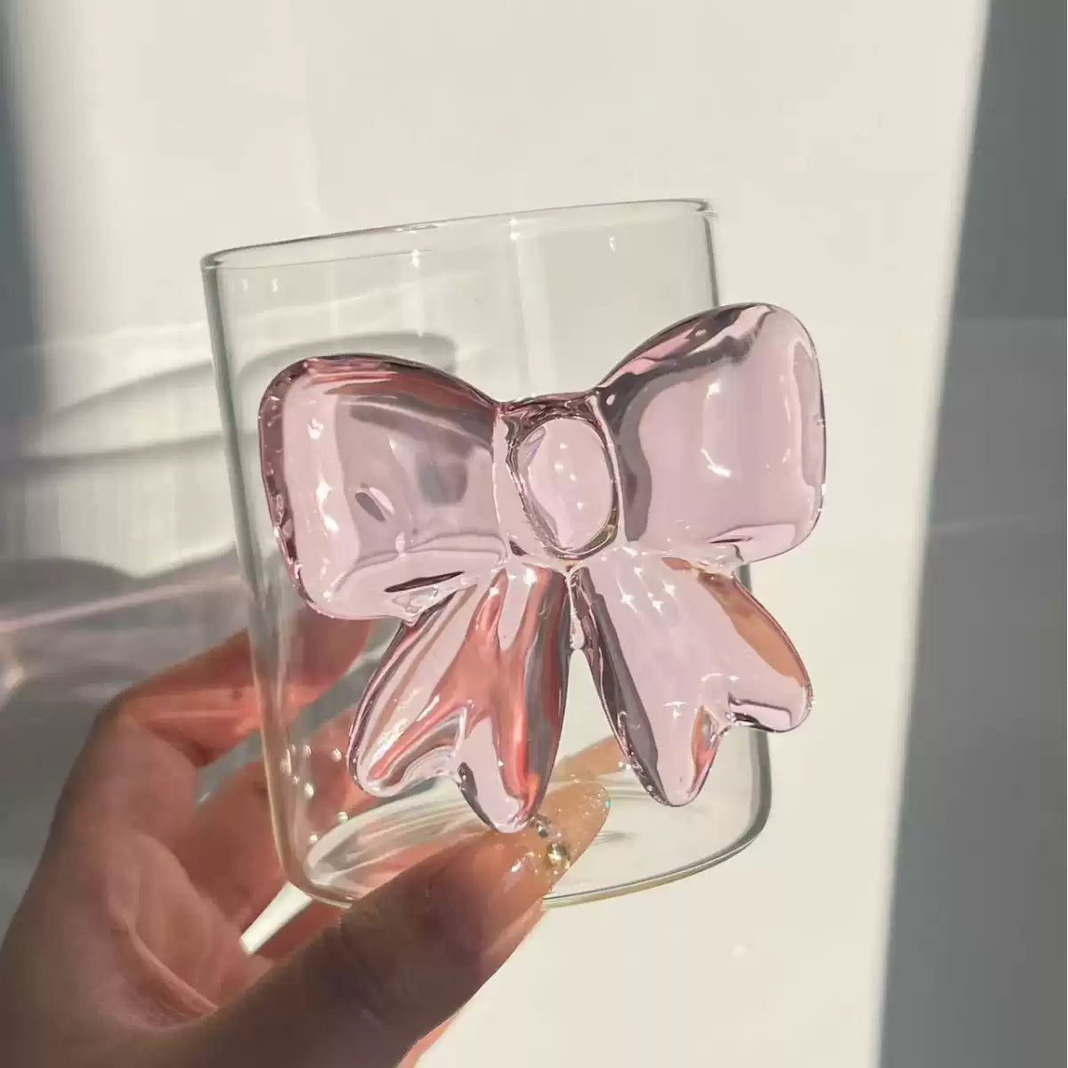 pink large bow glass heat-resistant cup