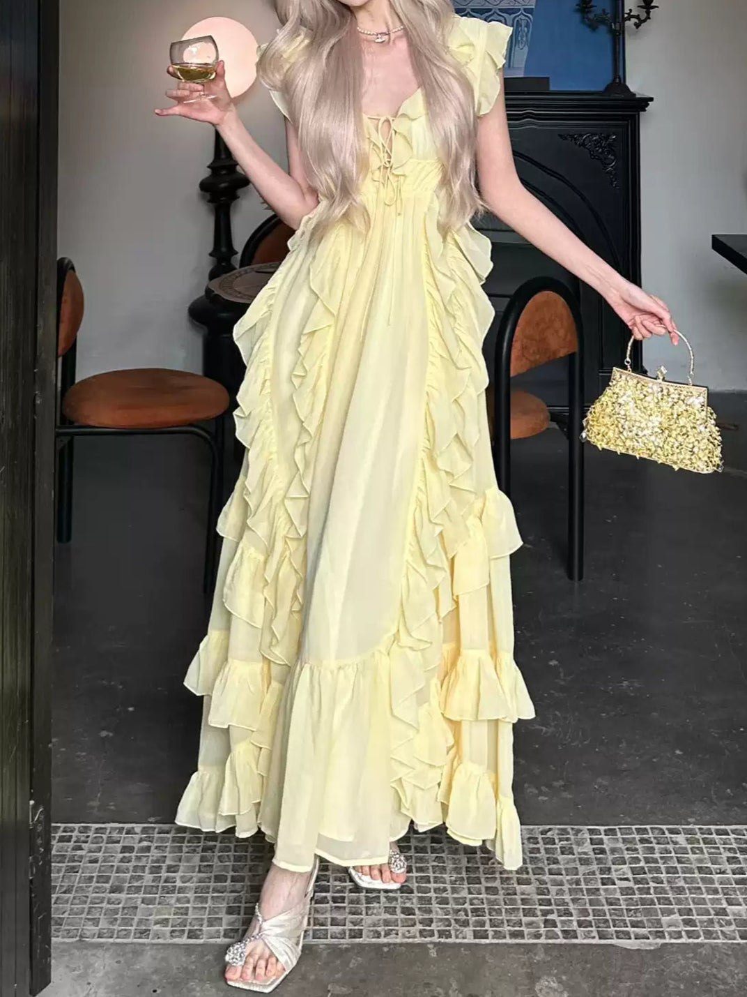 Yellow Irregular Ruffled Fairy Dress