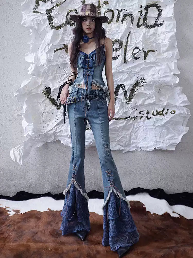 Grunge Spliced Half-length Jeans
