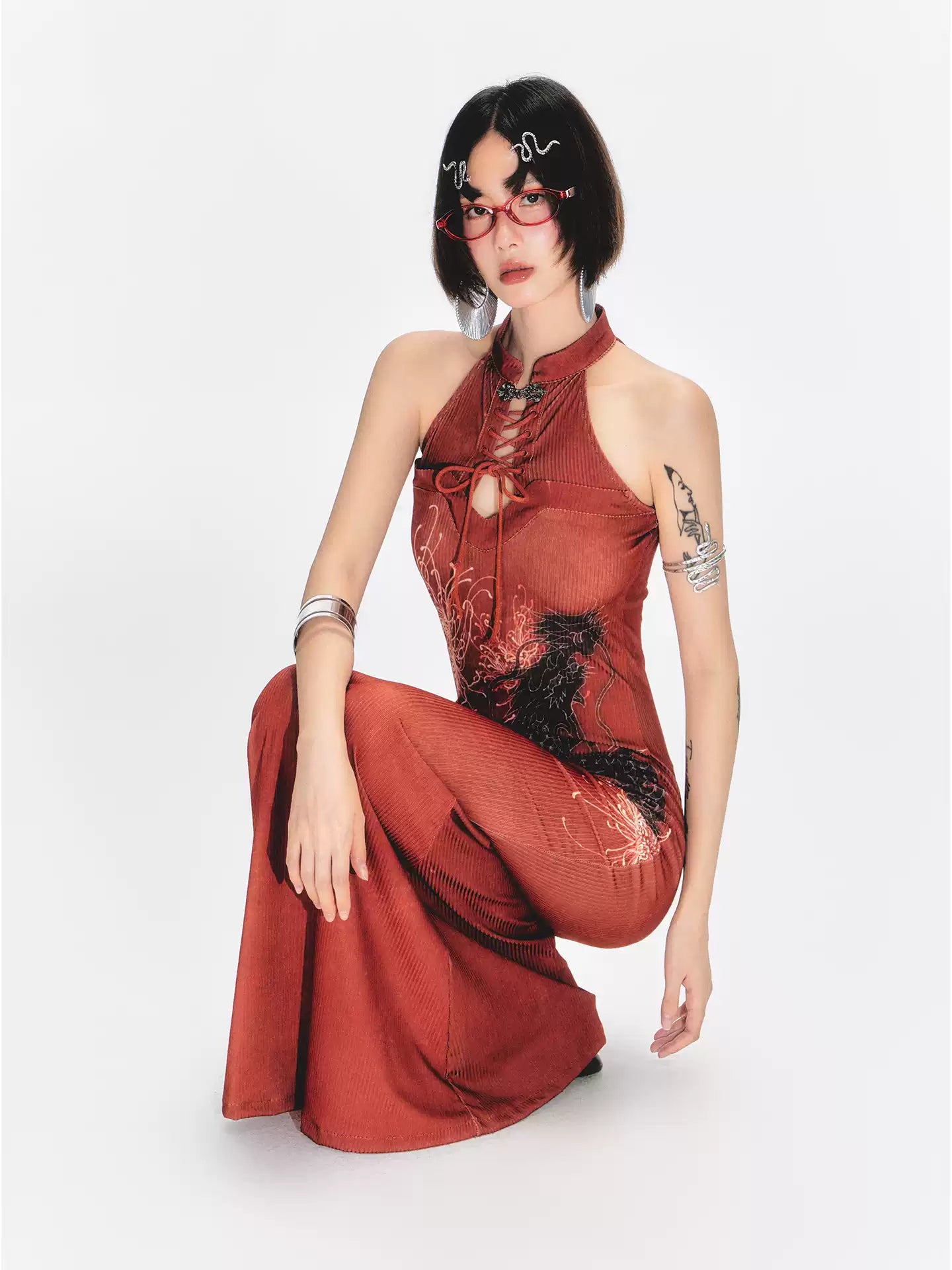 Red Dragon Cheongsam Dress