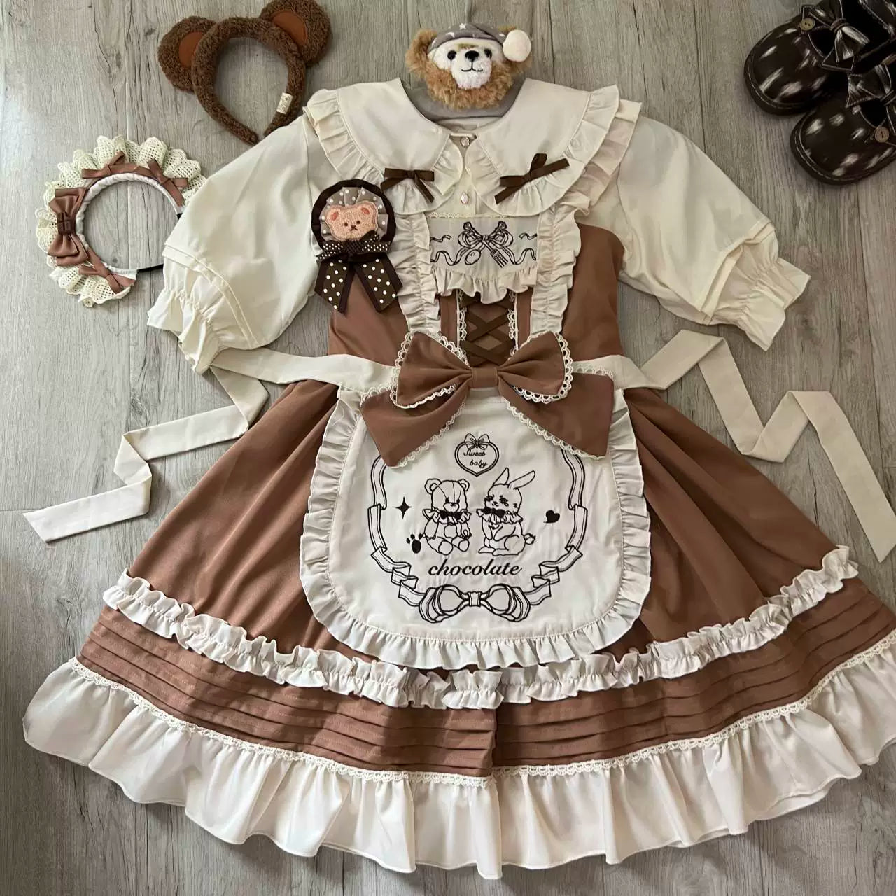 Sweet Lolita JSK with Detachable Apron Khaki KC Only