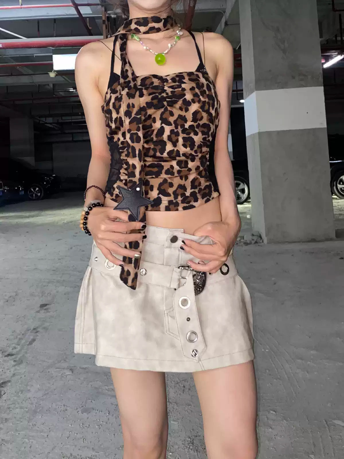 leopard print lace scarf tube top