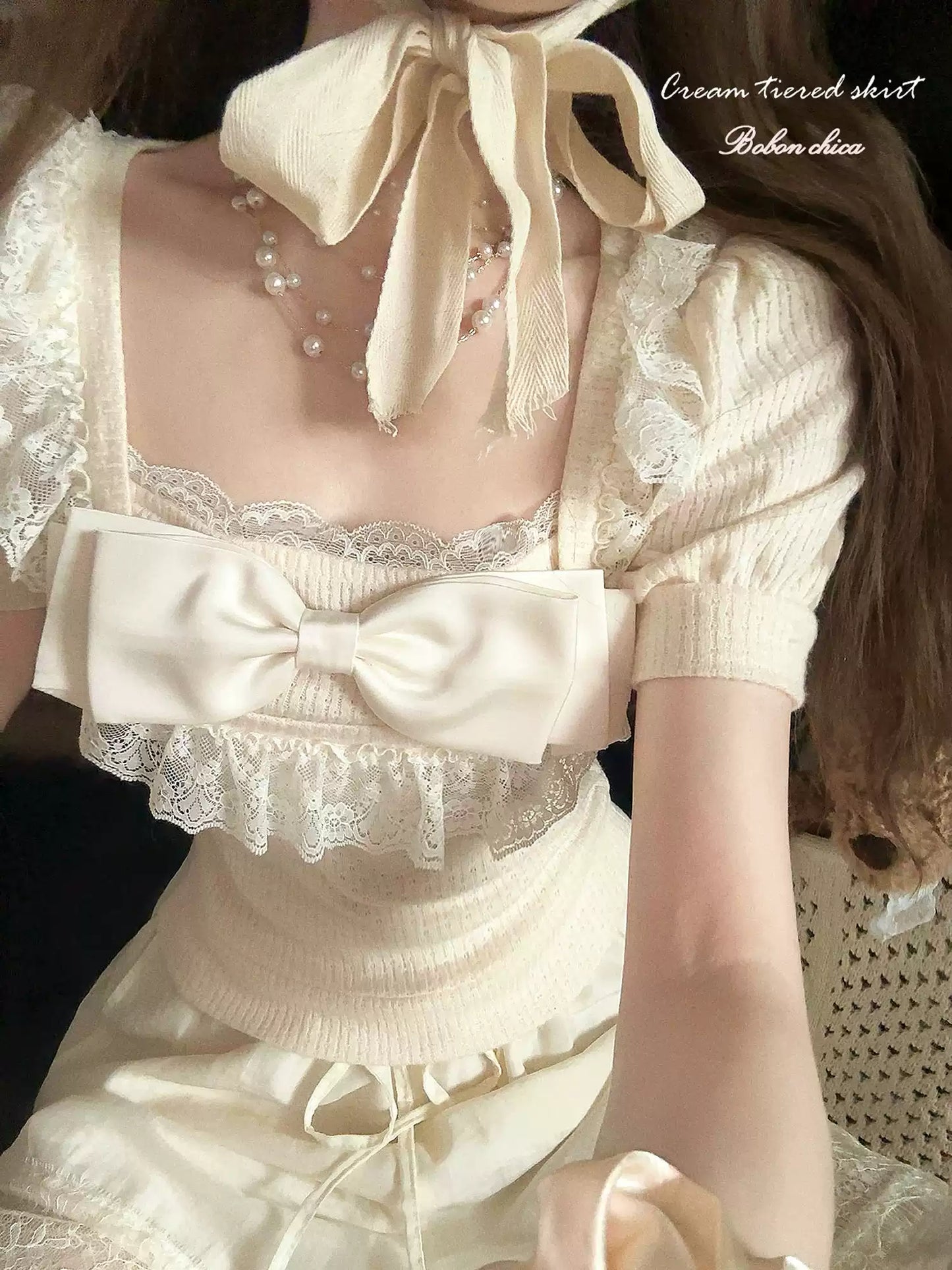 Dollete Ribbon Bow Knitted Shirt