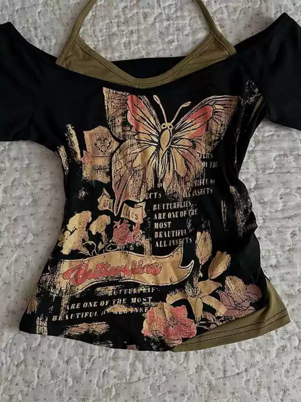 black printed T-shirt