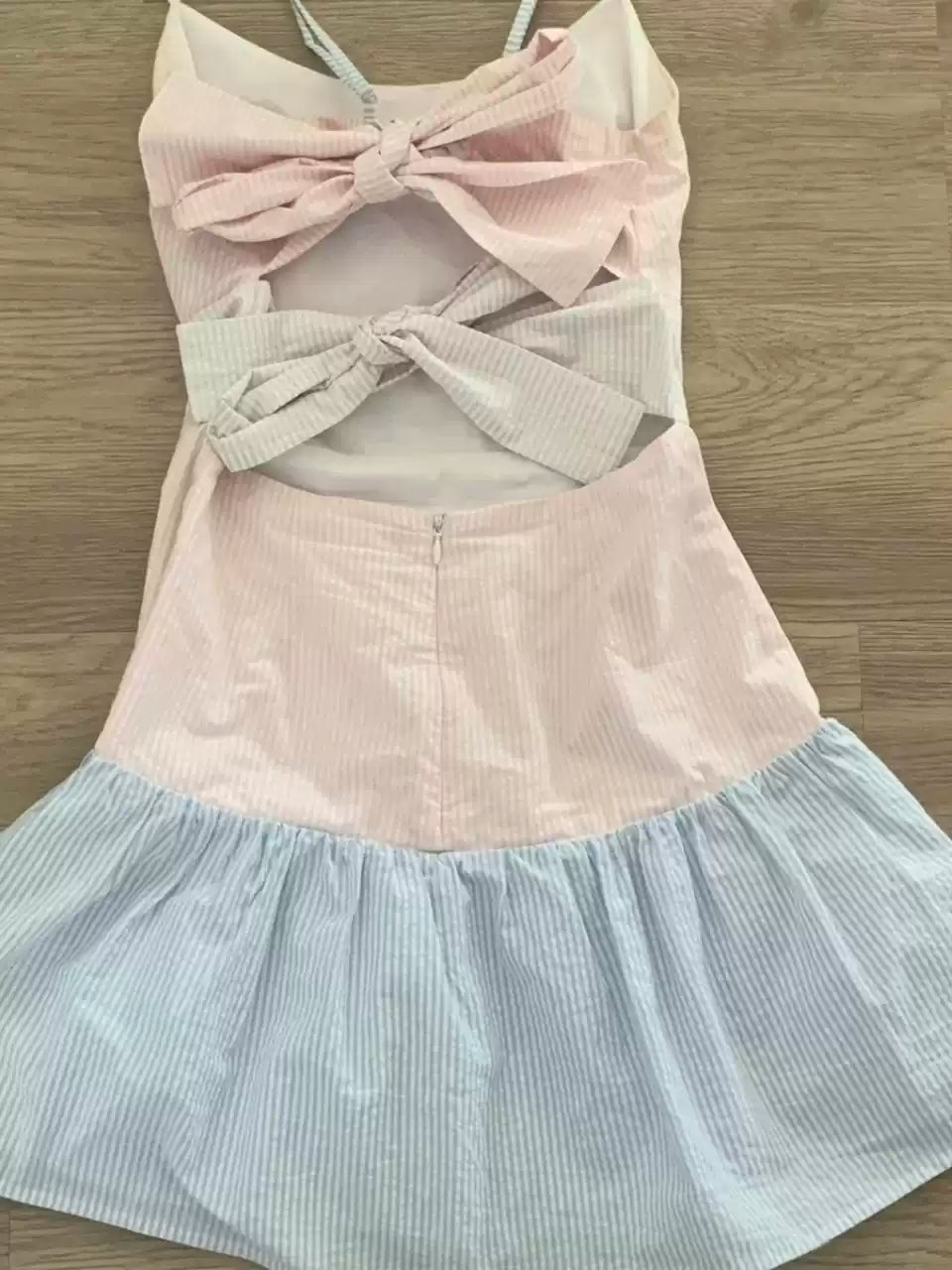 Pink striped suspender dress
