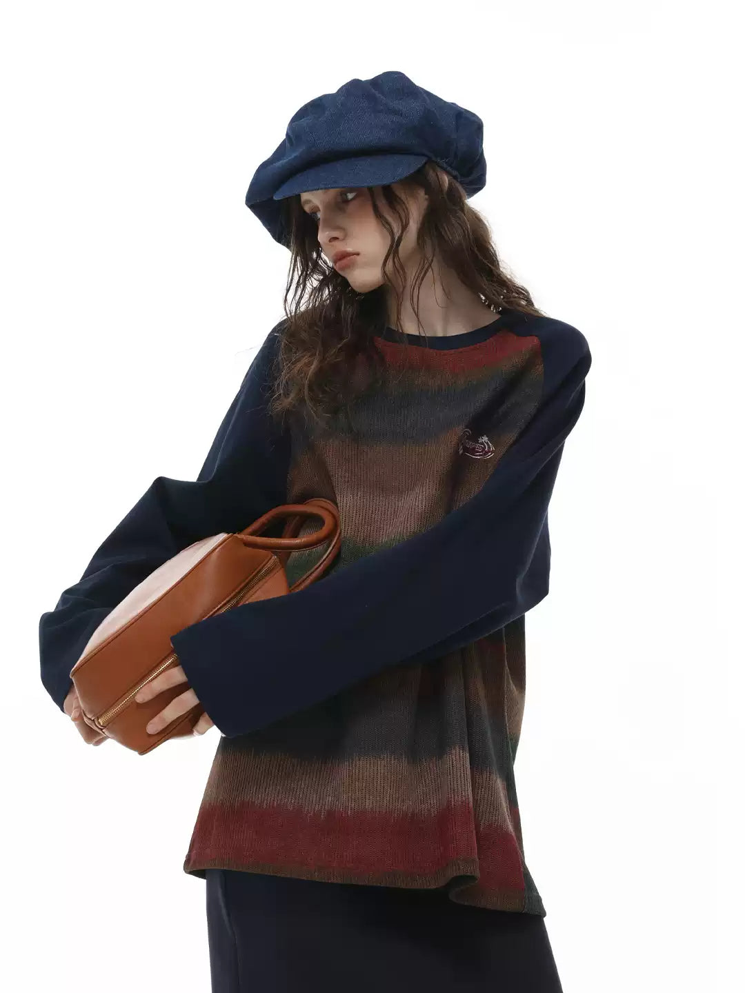 American retro gradient color round neck pullover sweatshirt