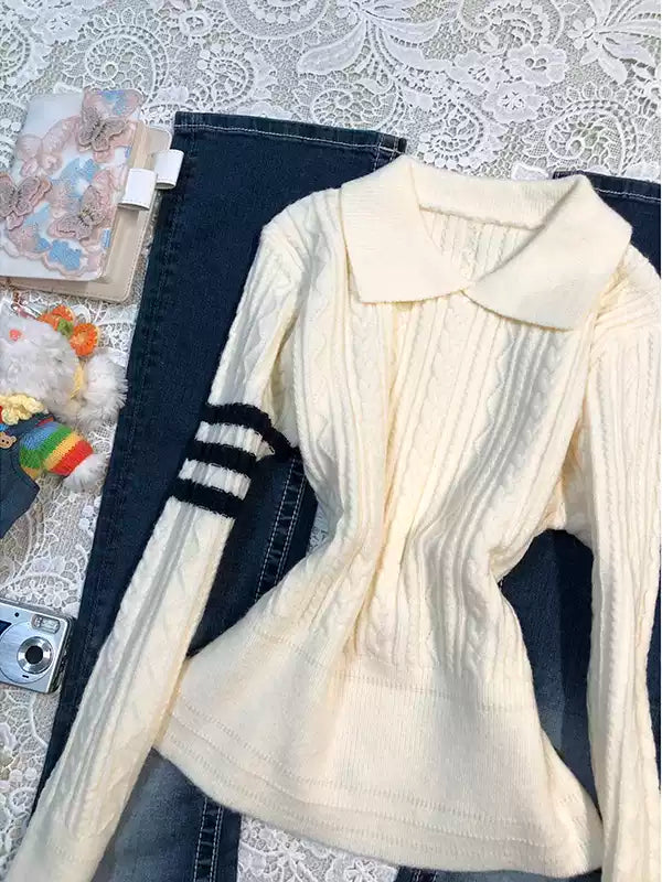 Apricot lapel twist sweater