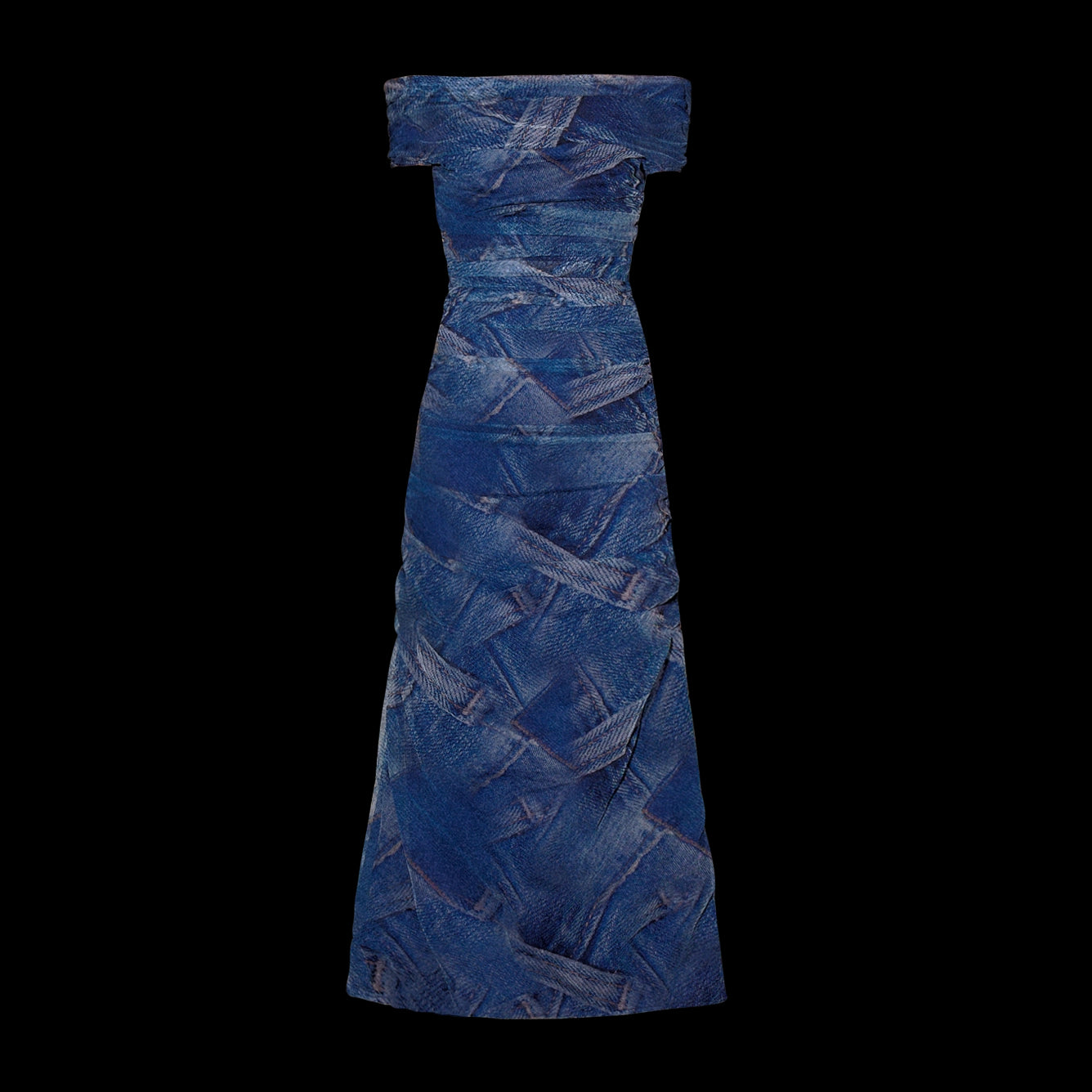 Blue One-shoulder Mesh Print Dress