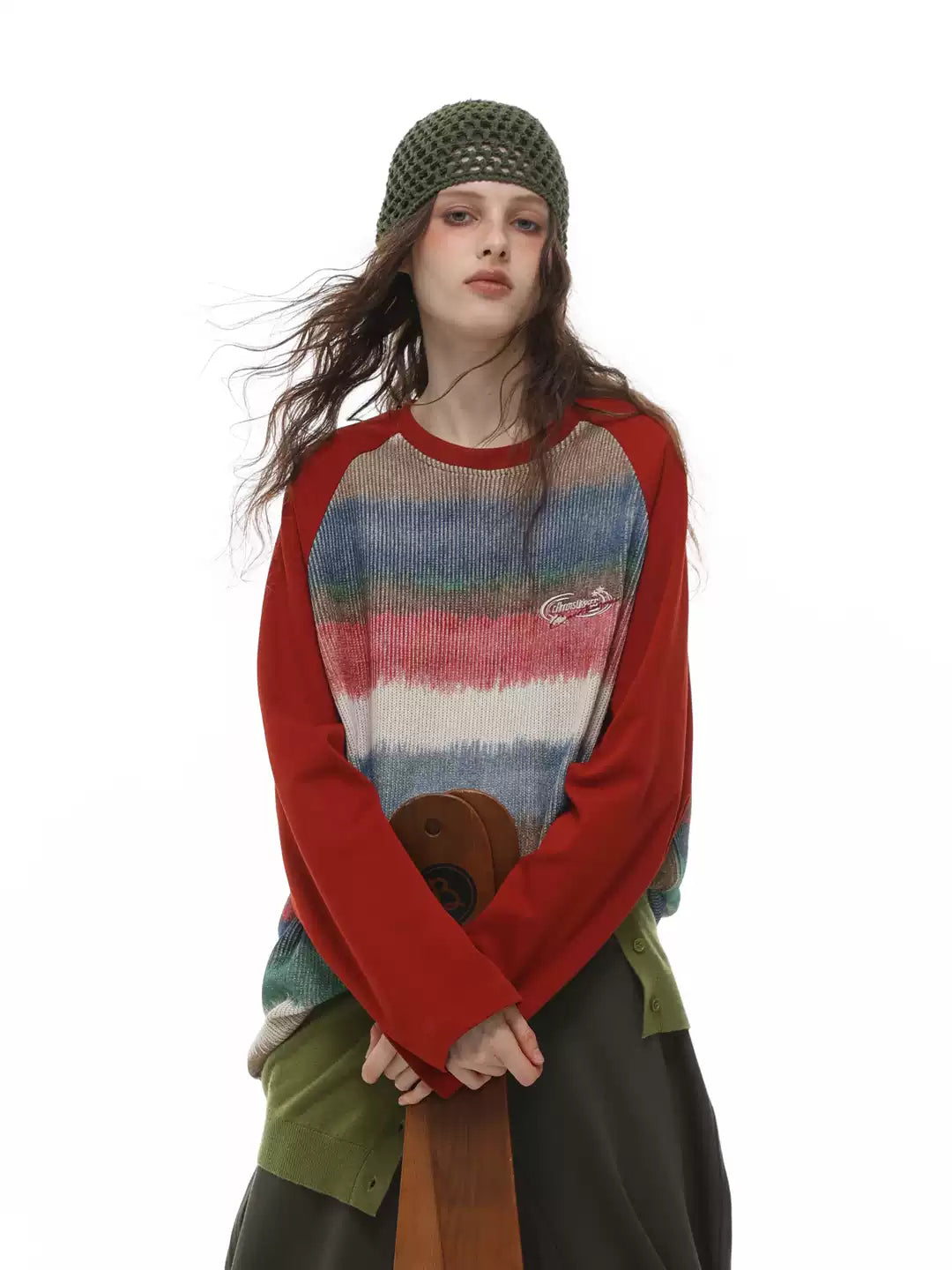 American retro gradient color round neck pullover sweatshirt