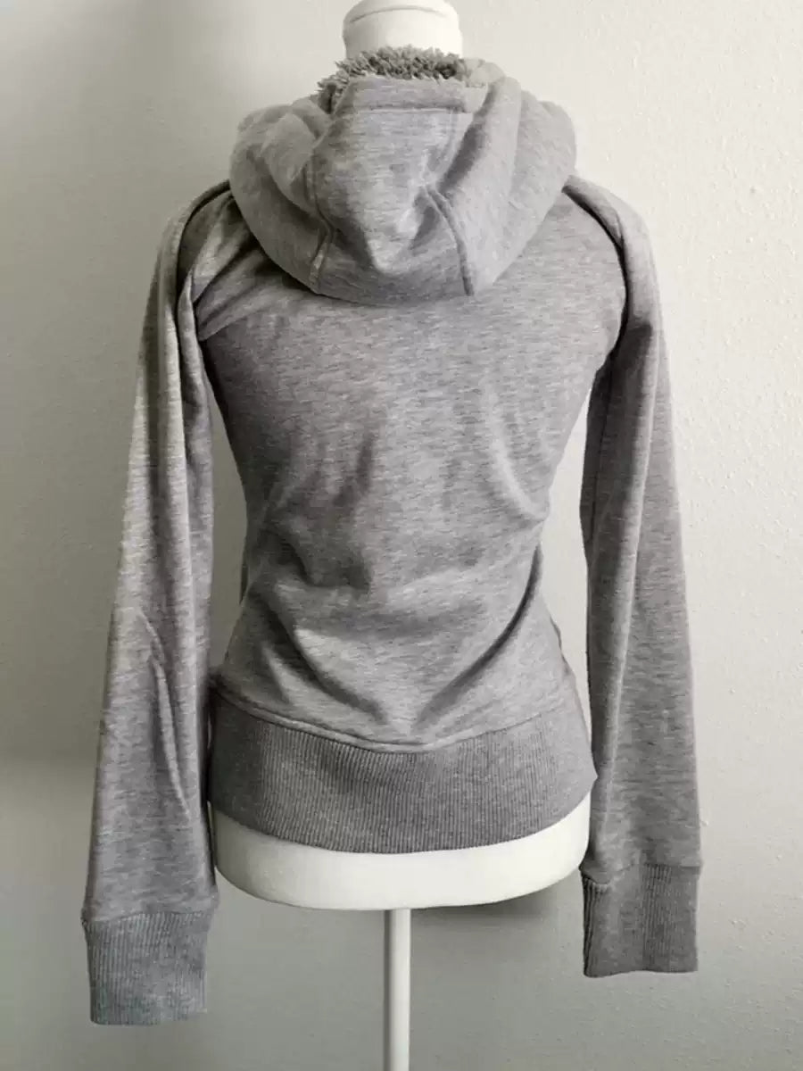 gray lamb wool hooded sweatshirt jacket
