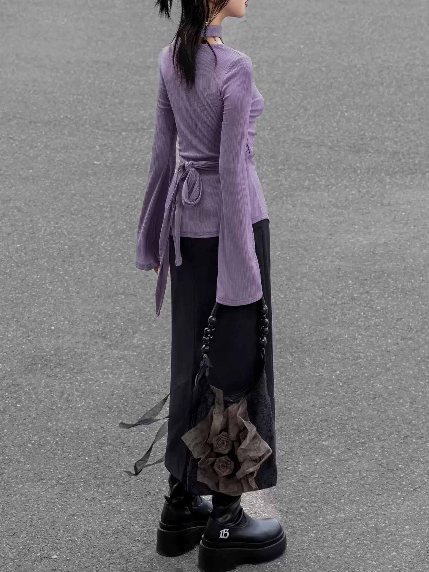 Purple Wrap Knitted Long-sleeved Top