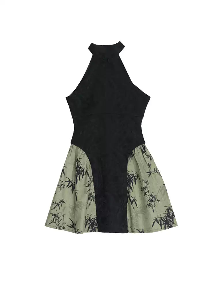 New Chinese Style Bamboo Leaf Cheongsam Dress