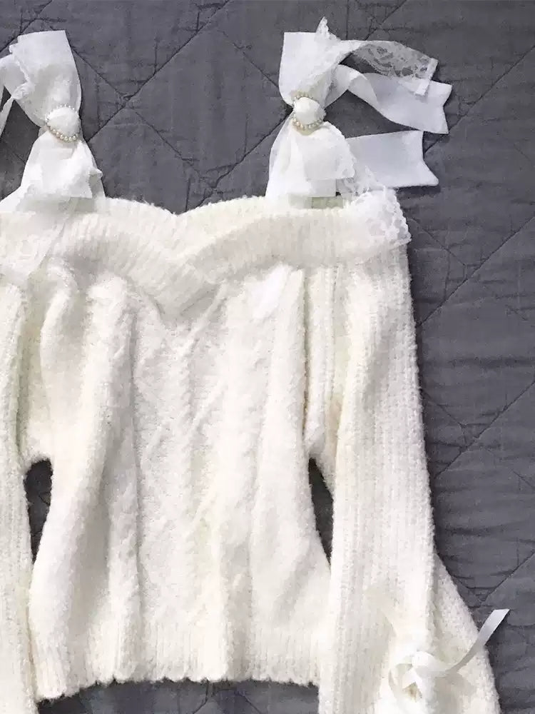 French Bows White Sweater