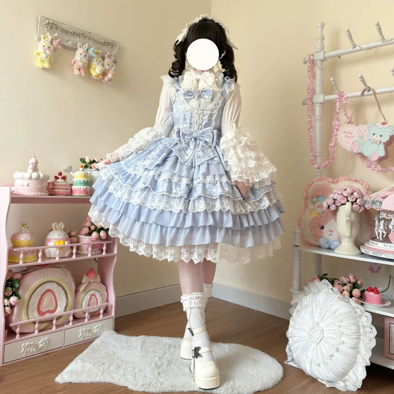 Wedding Sweet Lolita JSK Gorgeous Bridal Blouse Blue JSK + Brand Carton Box