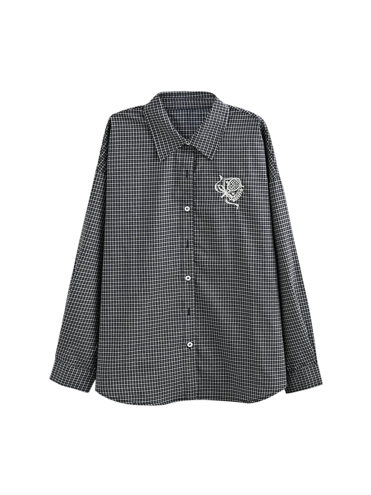 Plaid Embroidered Academy Blouse