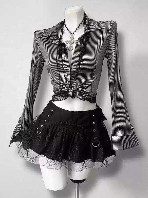 Gothic style suit striped lace waist shirt